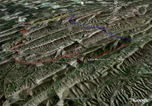 Aerial view to the west of the Eagle Rock Loop using Google Earth imagery.